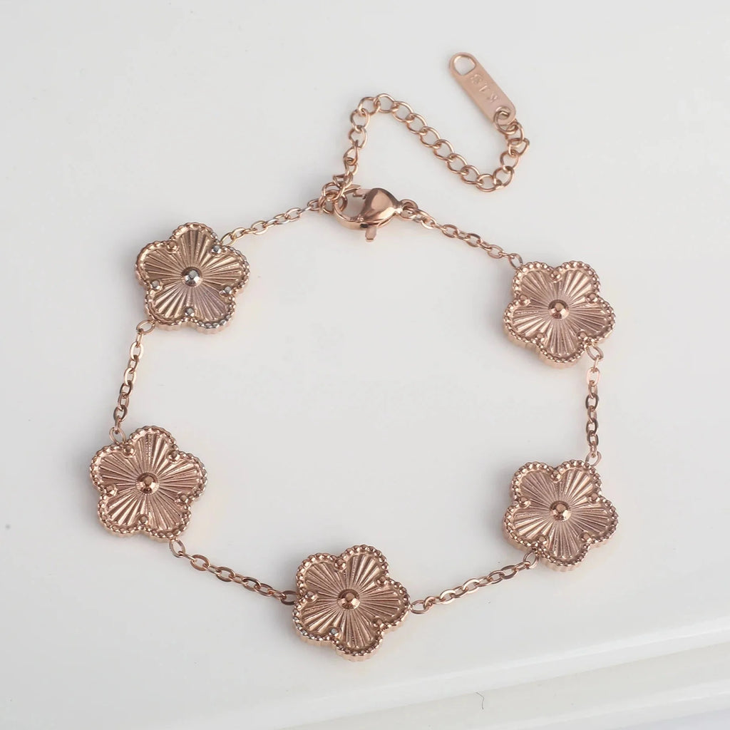 5-Petal Flower Curb Bracelet rose gold