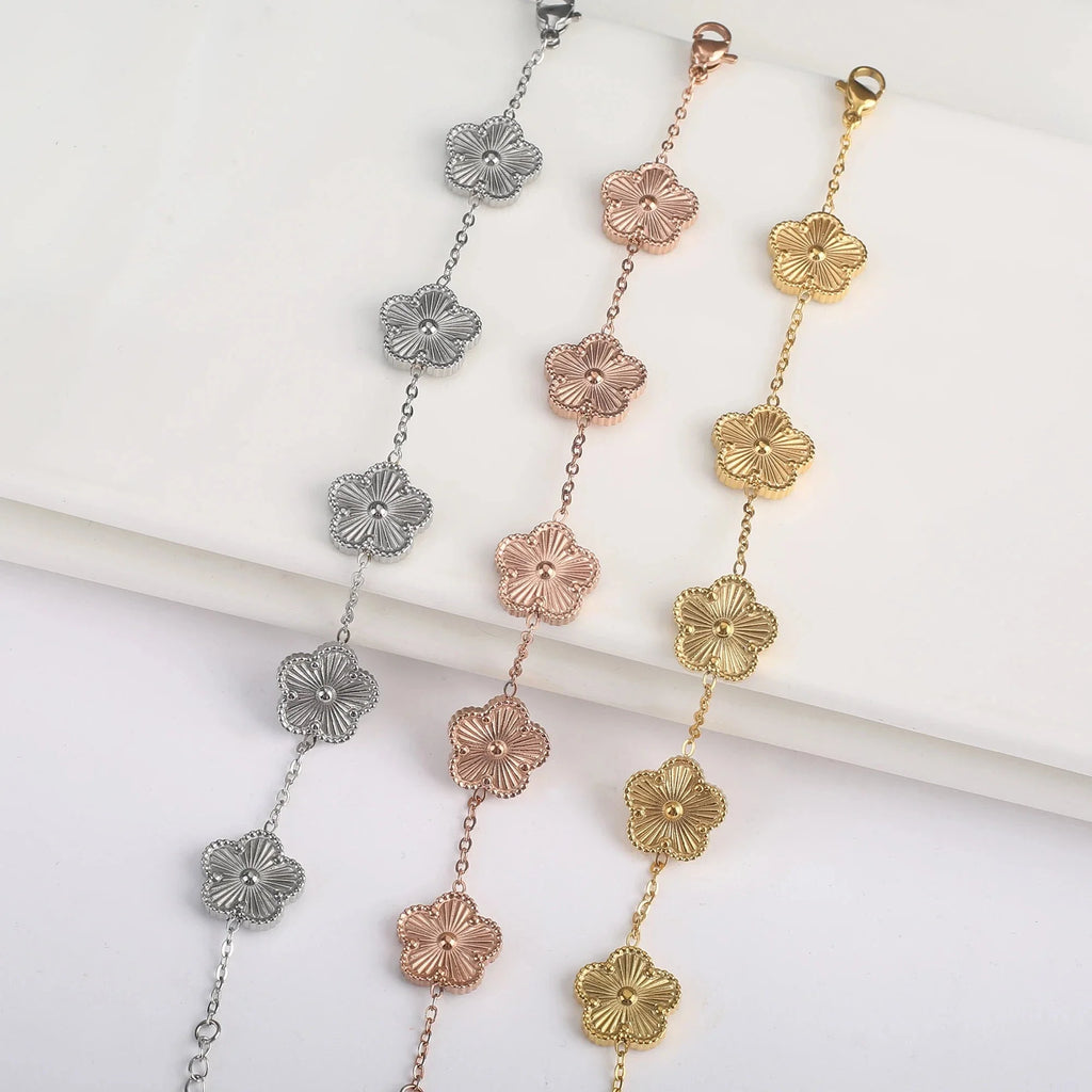 5-Petal Flower Curb Bracelet rose gold