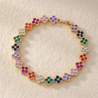 Colored Daisy Flower Curb Bracelet Gold