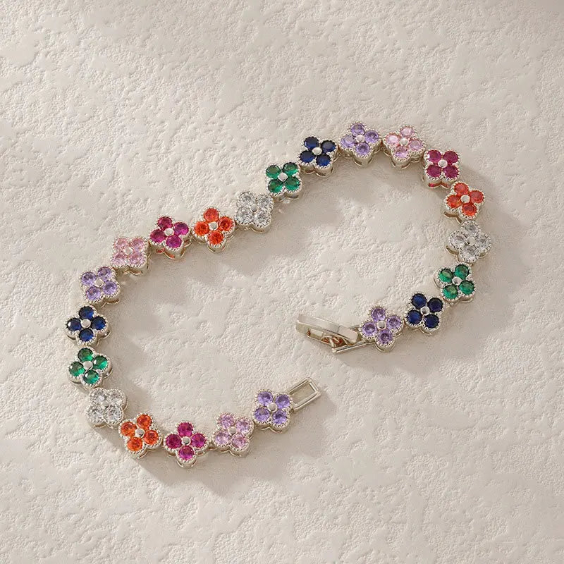 Colored Daisy Flower Curb Bracelet Silver