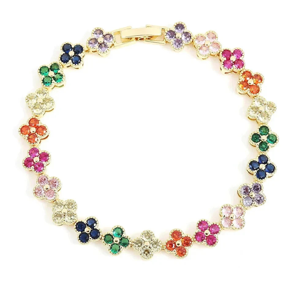 Colored Daisy Flower Curb Bracelet Gold