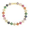 Colored Daisy Flower Curb Bracelet Gold