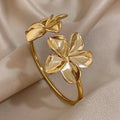 Large 5-Petal Flower Cuban Link Bracelet gold