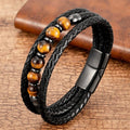 Tiger's Eye Stone Leather ID Bracelet