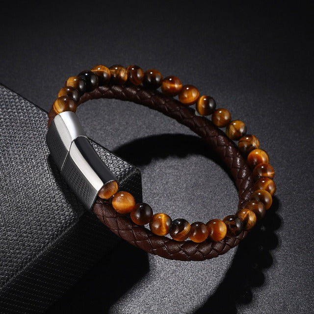 Black Tiger Eye Stone Cuban Link Bracelet