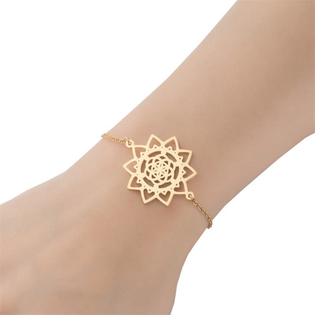 Mandala Flower of Life Dawapara Women's Gold Bangle Bracelet