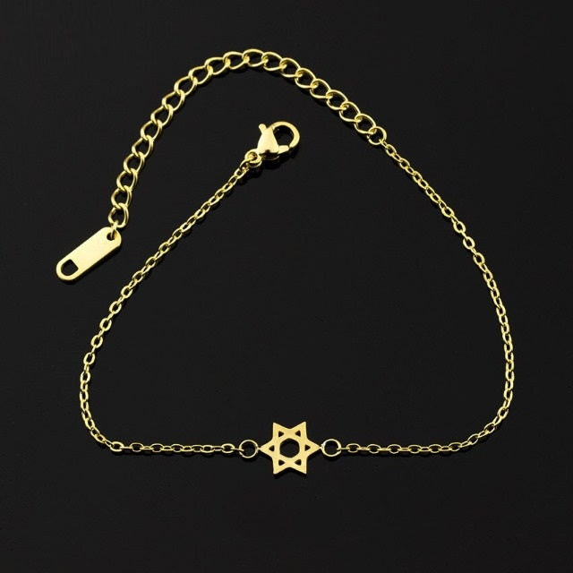 Hexagram Star of David Judaism Bracelet Gold ID bracelet