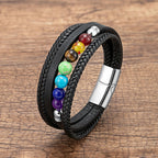 Men's Silver Leather 7 Chakras Bracelet