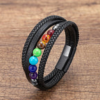 Men's Black Leather 7 Chakras Bracelet