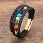 Men's Gold Leather 7 Chakras Bracelet