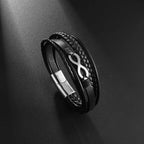 Infinity Bracelet Black Leather and Silver