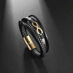 Infinity Bracelet Black Leather and Gold