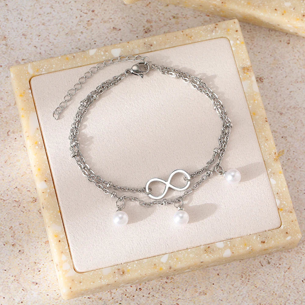 Infinity Bracelet Silver Beads
