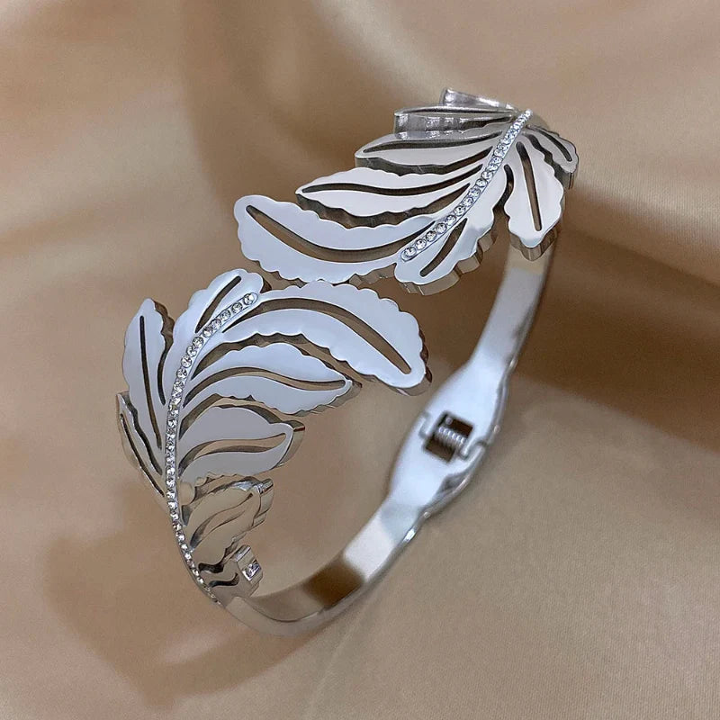 Large Palm Leaf Bracelet silver