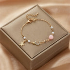 Moon and Star Women's Bracelet Chain Link Astres pink