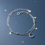 Moon and Star Women’s Silver Chain Bracelet