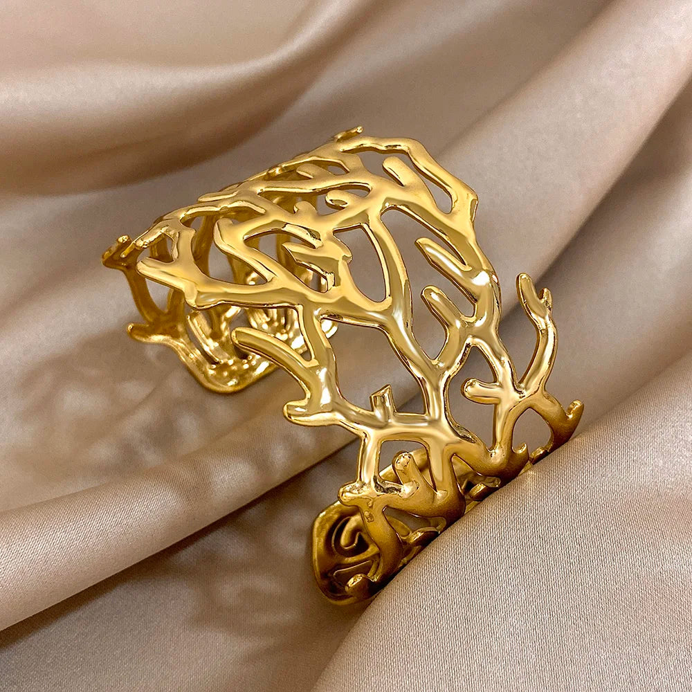 Gold coral cuff bracelet for women gold