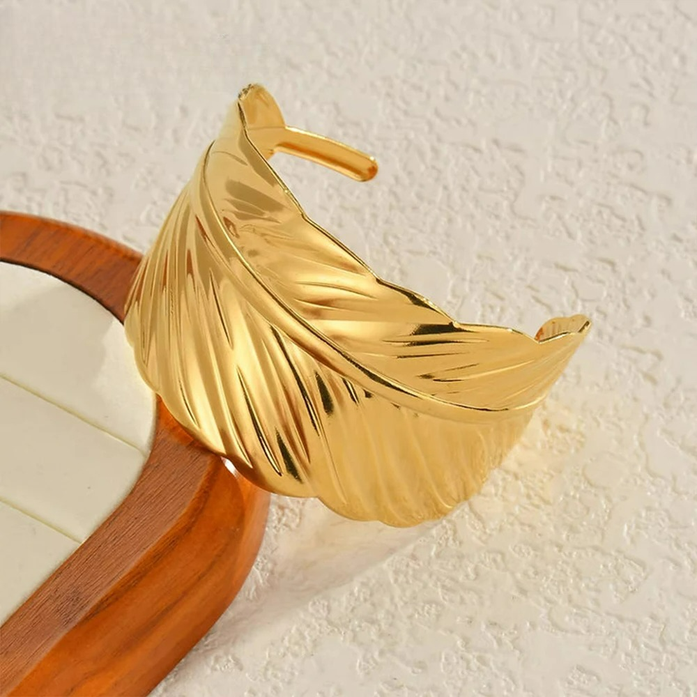 Gold Feather Cuff Bracelet