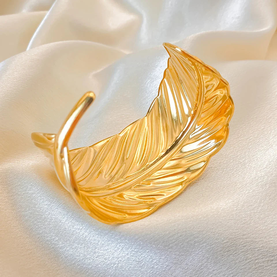 Gold Feather Cuff Bracelet