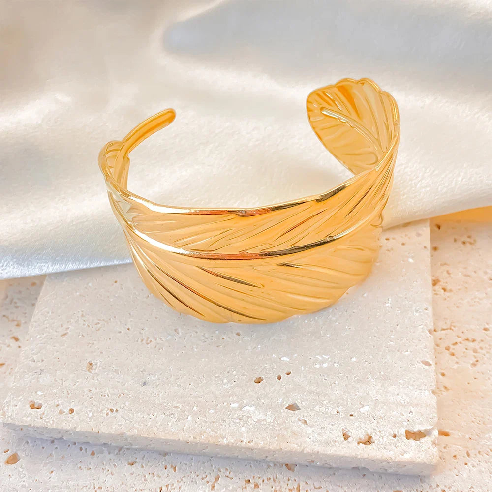 Gold Feather Cuff Bracelet