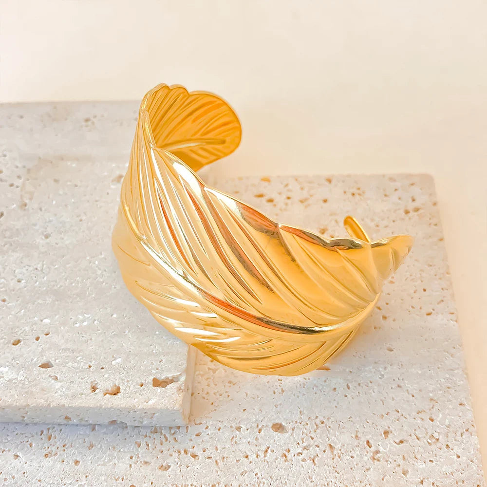 Gold Feather Cuff Bracelet