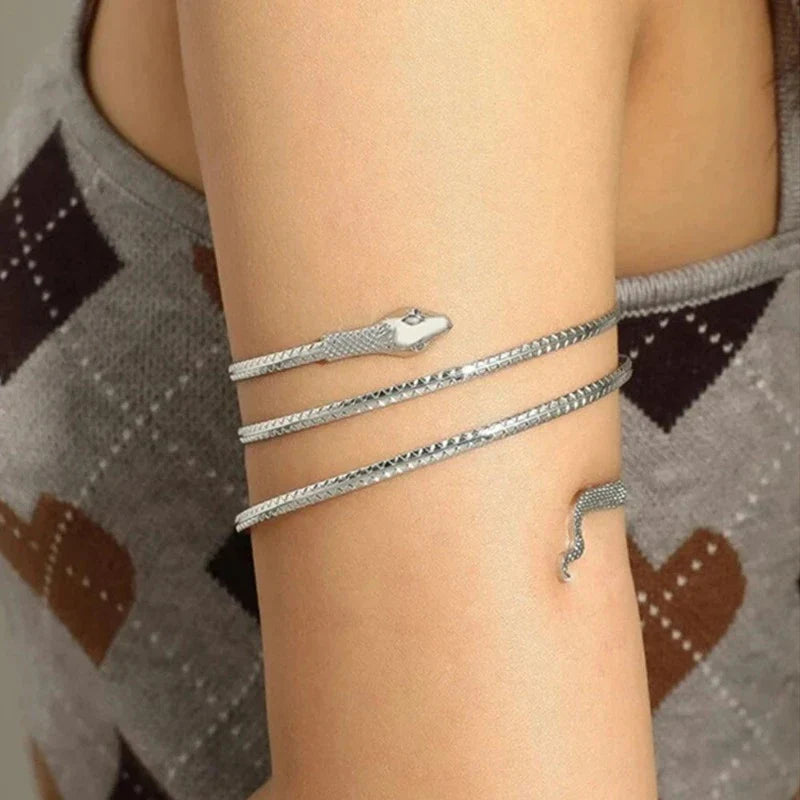 Women's Serpent Reptile Cuff Bracelet Silver