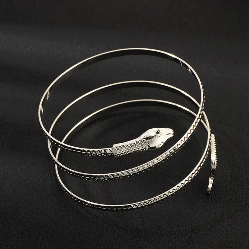 Women's Serpent Reptile Cuff Bracelet Silver