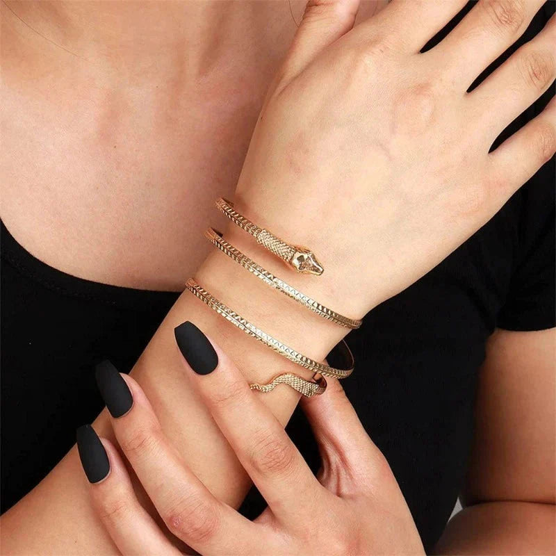 Women's Serpent Reptile Cuff Bracelet Gold