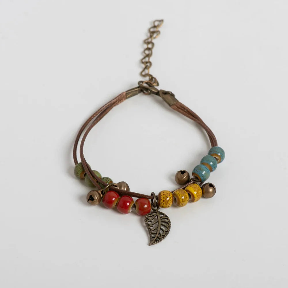 Brown Bracelet with Autumn Leaf