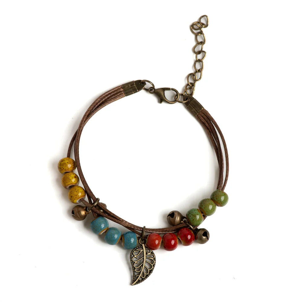 Brown Bracelet with Autumn Leaf