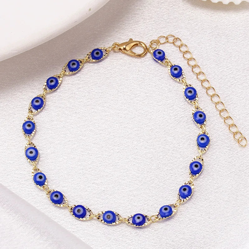 Blue Evil Eye Bohemian-Style Bracelet Gold