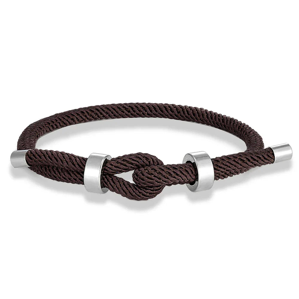 Modern braided rope bracelet with brown knot