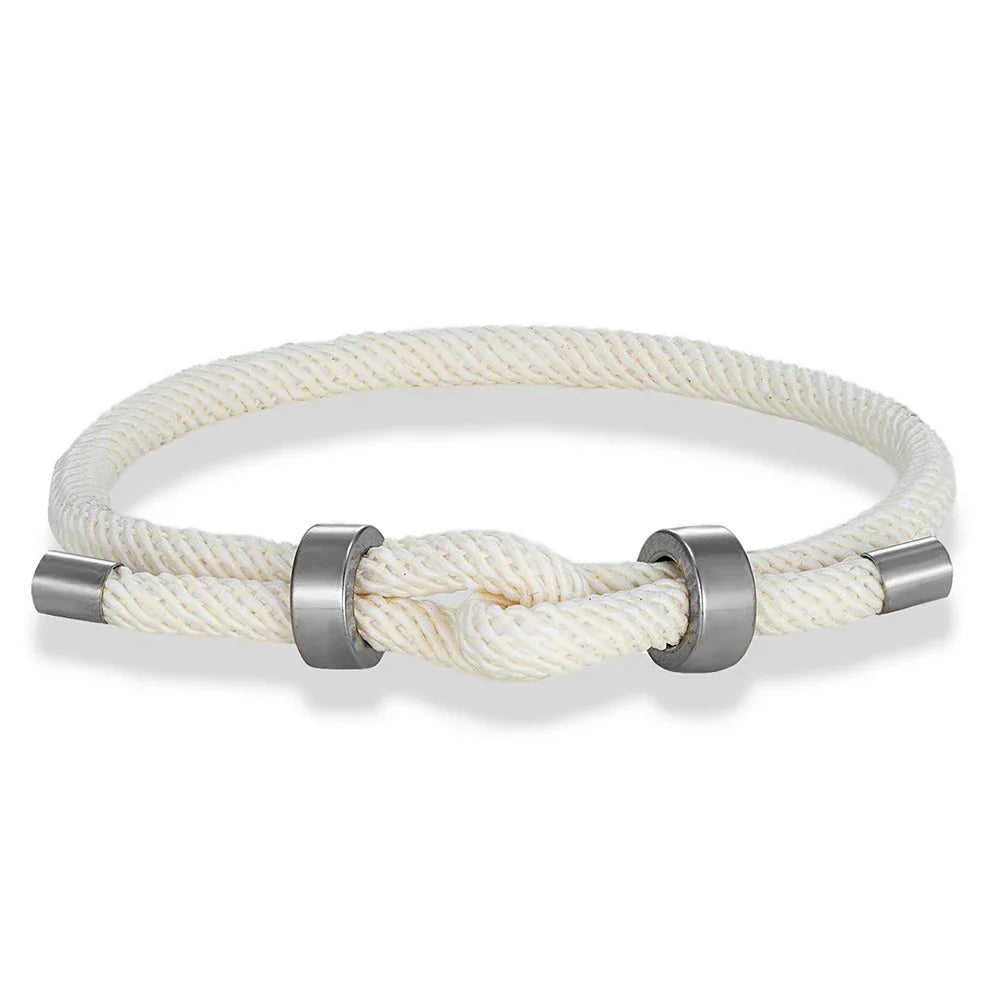 Modern braided rope bracelet with white knot