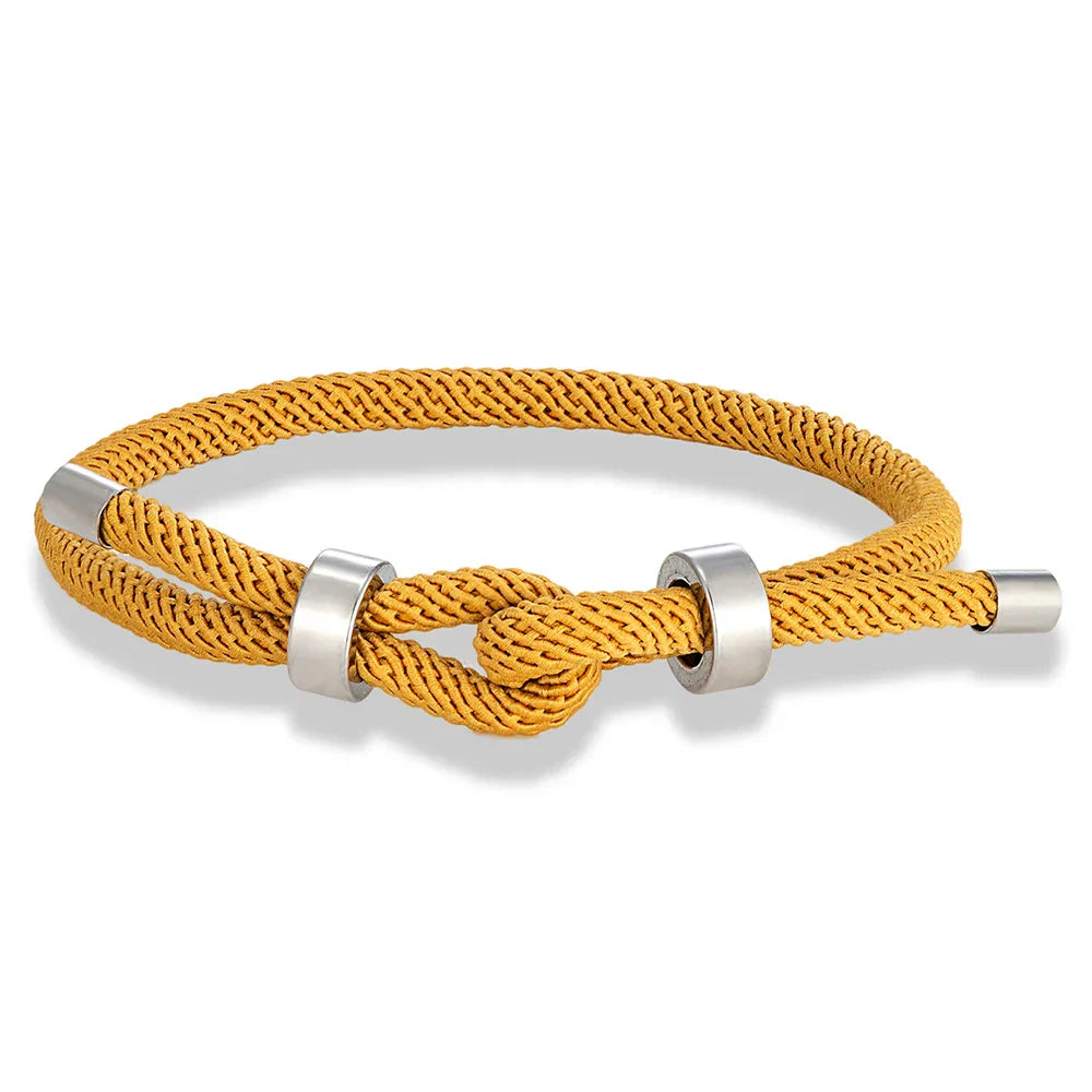 Modern braided rope bracelet with yellow knot