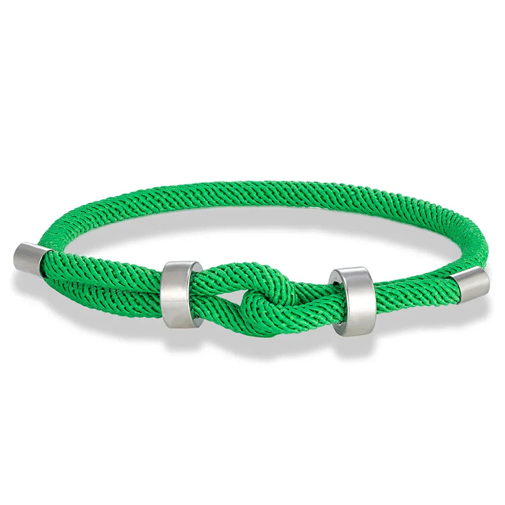 Modern braided rope bracelet with light green knot
