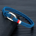 Braided rope nautical bracelet with knot for men or women blue
