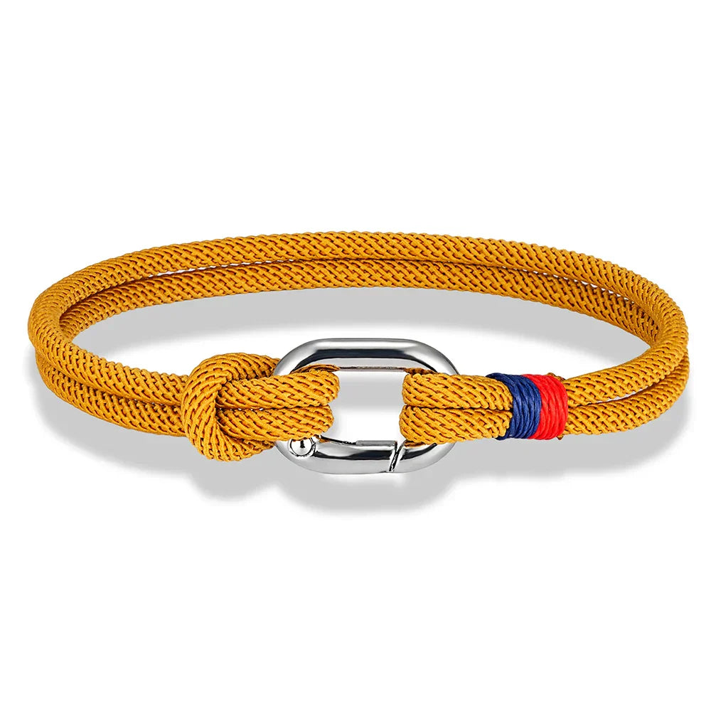 Braided rope nautical bracelet with knot for men or women yellow