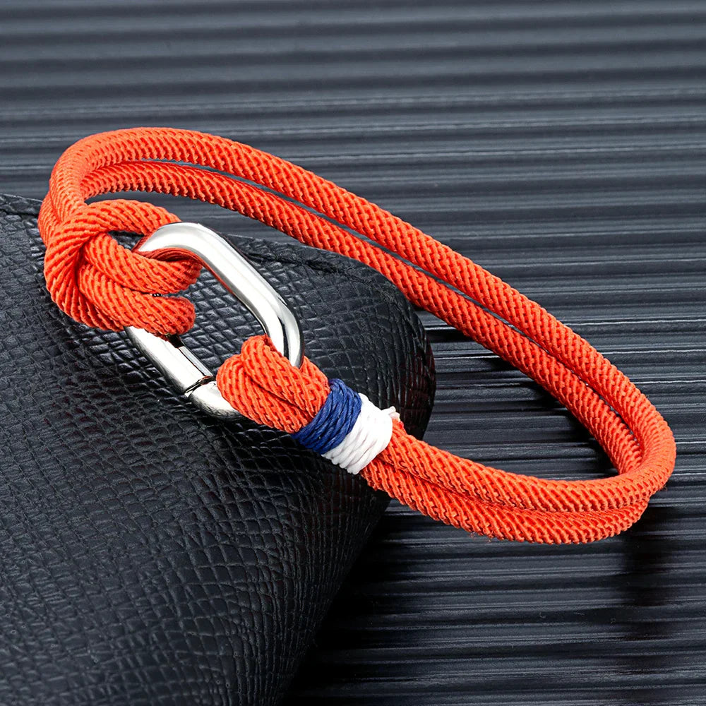 Braided rope nautical bracelet with knot for men or women orange