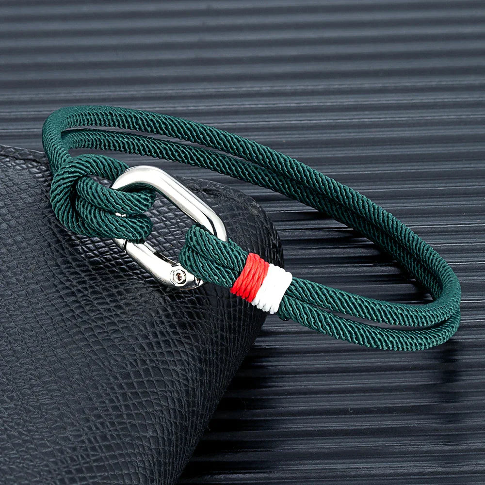 Braided rope nautical bracelet with knot for men or women green