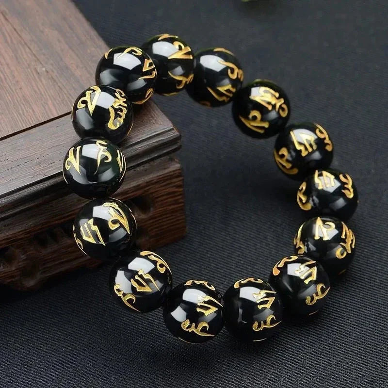 Black Buddhist Amulet Curb Bracelet