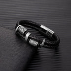 Black Leather Viking Mythology Bracelet Silver