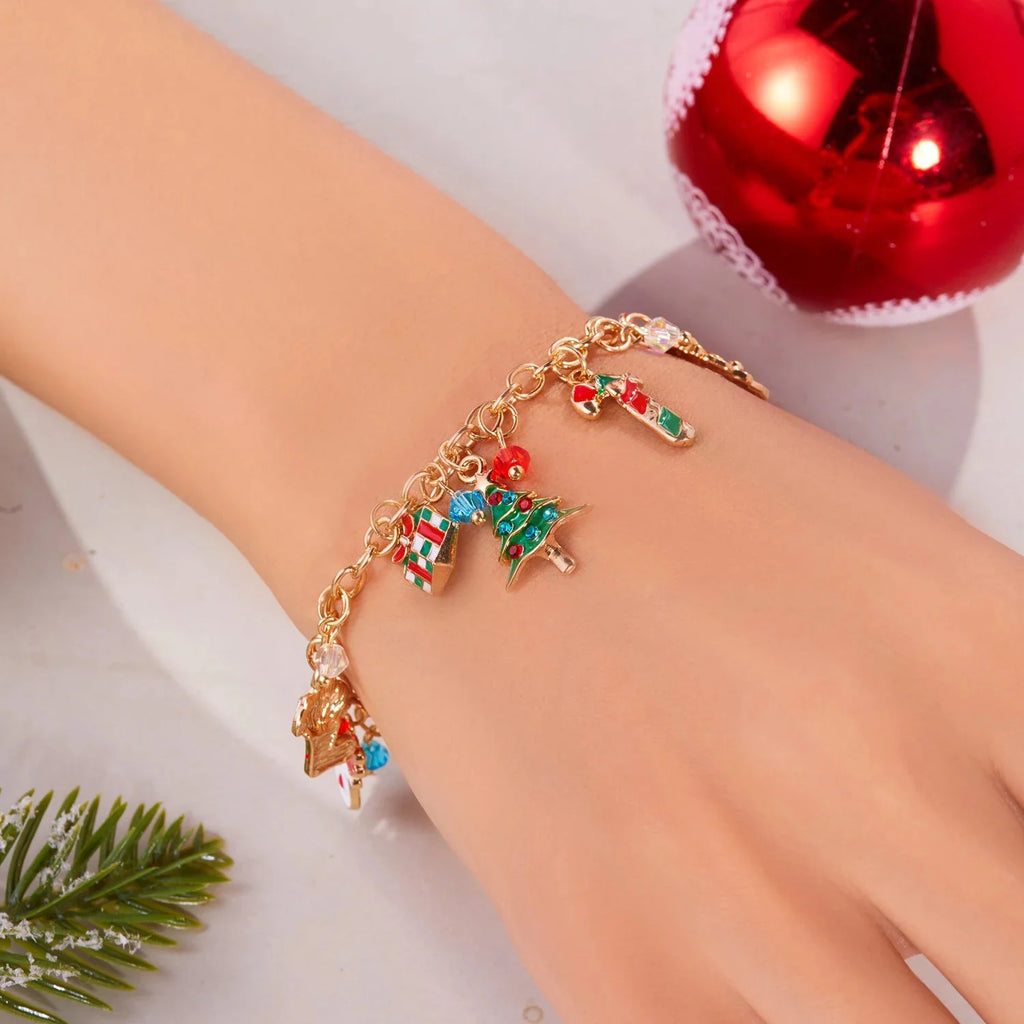 Santa Claus Bracelet Trees Snowman Gold 1
