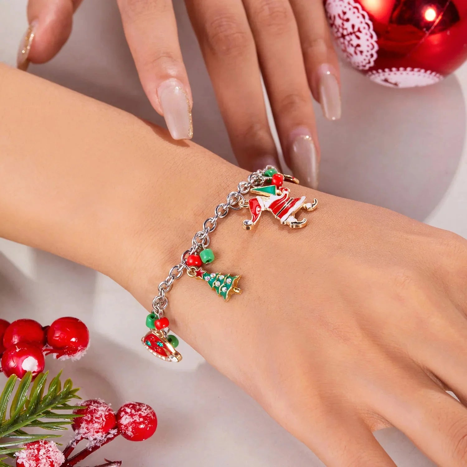 Santa Claus Bracelet Trees Snowman Gold 1