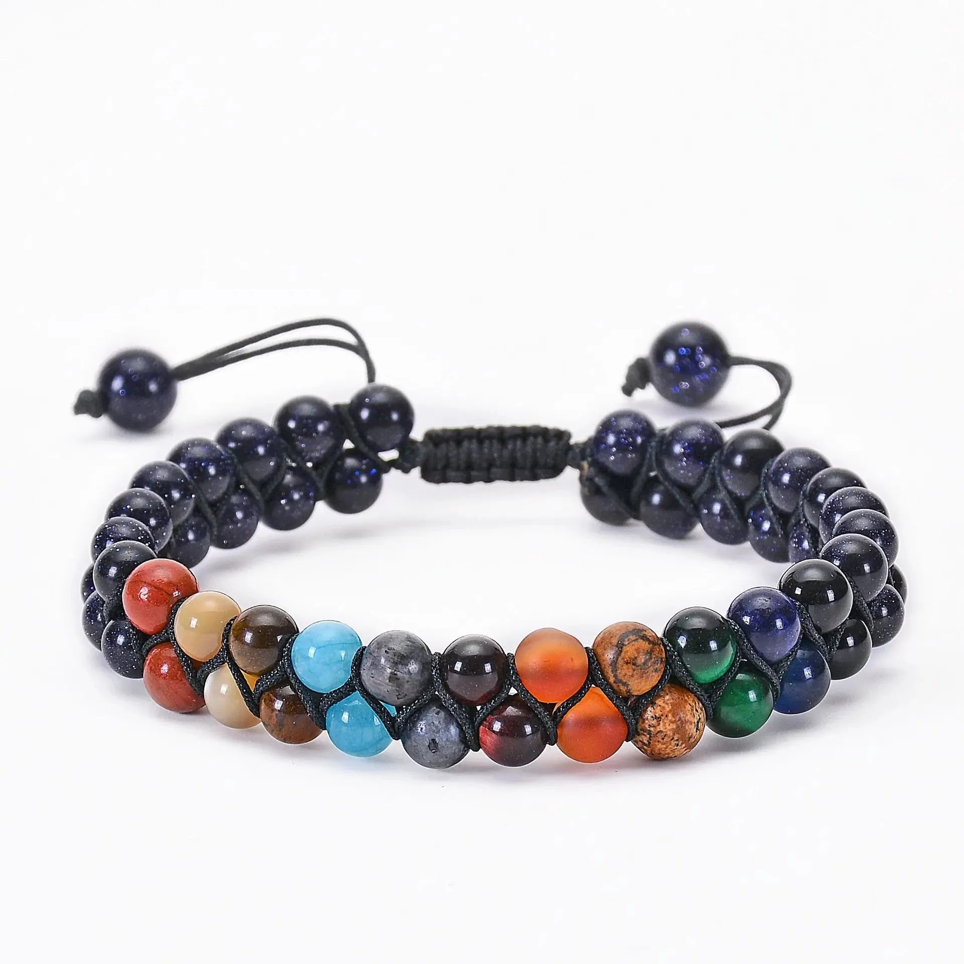 7 Chakras Black Stone Bracelet