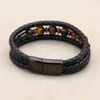 Tiger Eye Stone Leather Bracelet