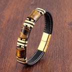 Tiger Eye Stone Bracelet Gold Leather Chain Bracelet