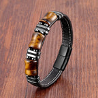 Tiger Eye Stone Bracelet Black Leather Chain Bracelet