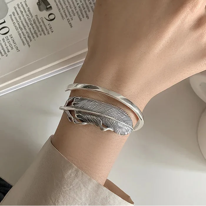 Silver feather bracelet for women