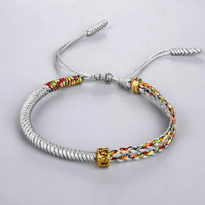 Gray Tibetan Buddhist Braided Curb Bracelet