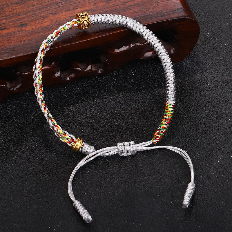 Gray Tibetan Buddhist Braided Curb Bracelet